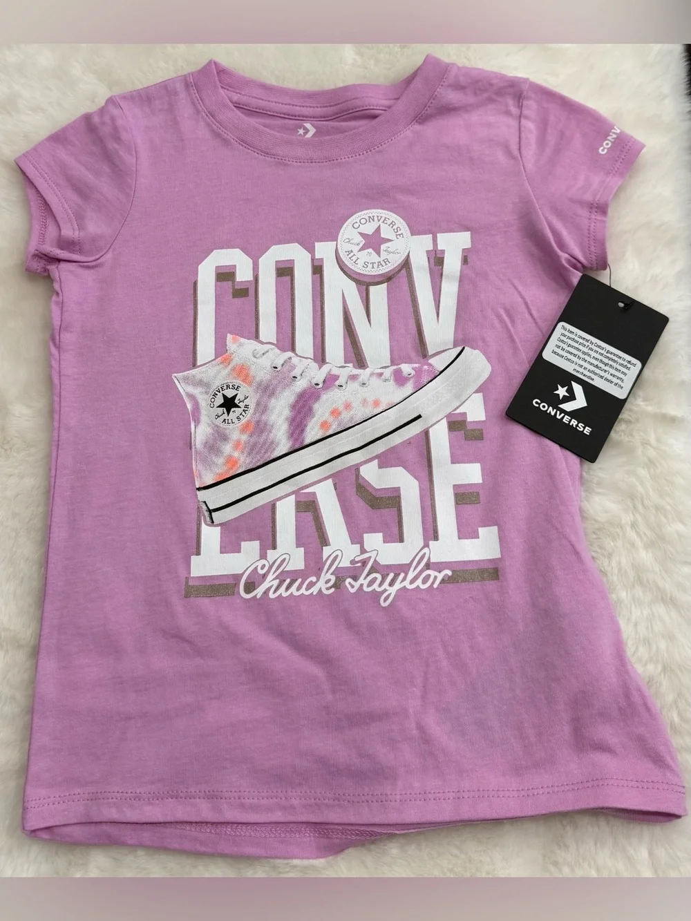 NWT Converse Girls Short Sleeve Tee Set - Purple & White with Sneaker Graphic Si